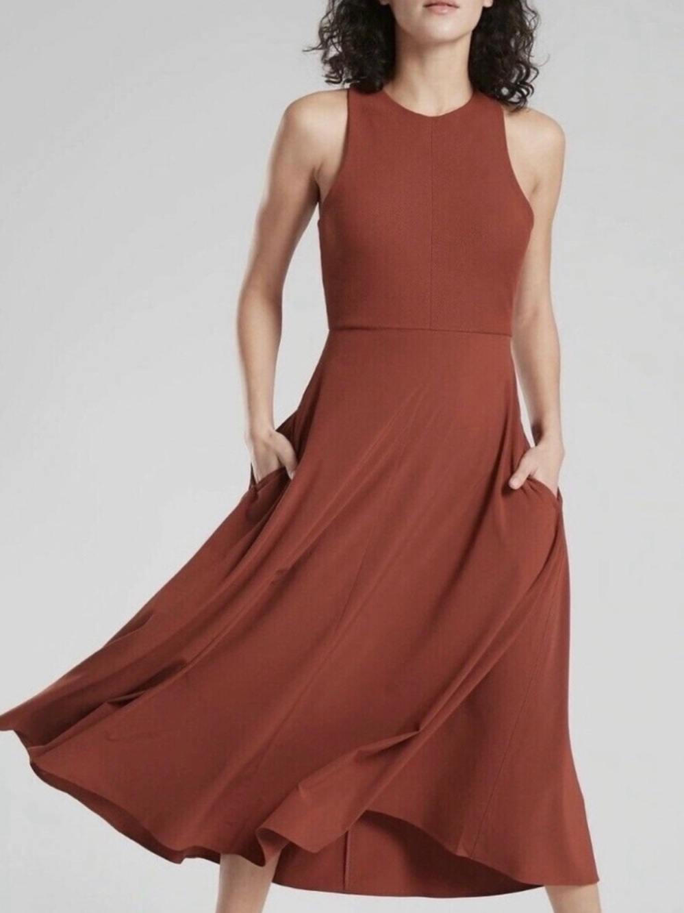 Athleta Winona Midi Hybrid Support Dress in Russet Brown - XS